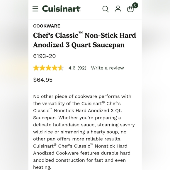 Cuisinart Chef's Classic Non-Stick Hard Anodized 3 Quart Saucepan w/ Cover Lid - Picture 4 of 5